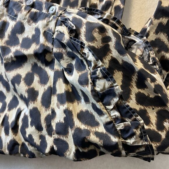 J. Crew Women Leopard Print Puff Ruffle Long Sleeve Top Blouse Sz Med Mob Wife - Picture 14 of 14